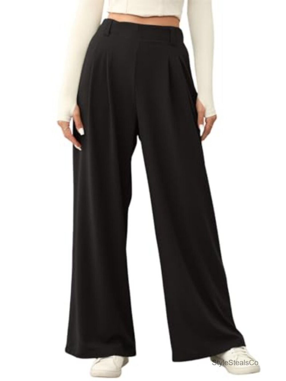 Womens Wide Leg Pants Waffle Knit Casual Work Trousers